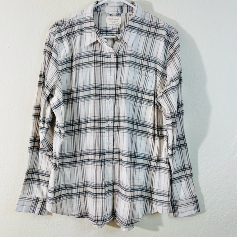 Weatherproof Vintage Plaid Button Down Shirt XL Black/Cream Soft Lightweight